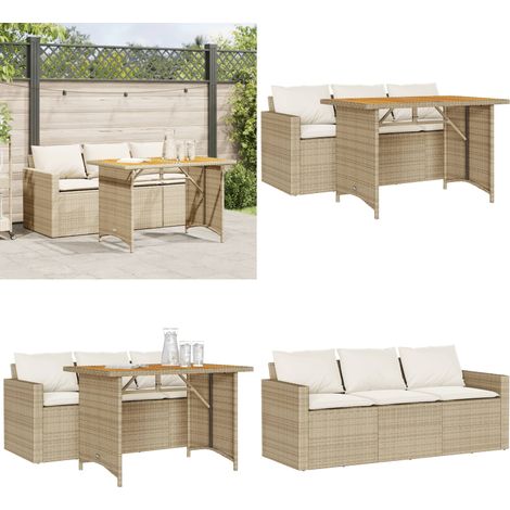 Set comedor de jardín 2 pzas con cojines ratán sintético beige - Muebles de jardín - Sofá de jardín