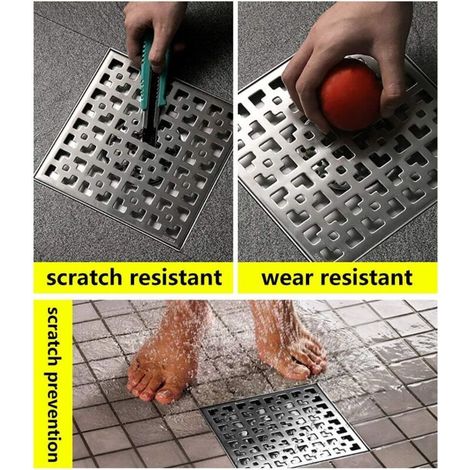 Desagüe exterior para suelo, desagüe para suelo y ducha, desagüe para suelo, desagüe con tapón para perfumes y filtro para cabello, plateado - 15 × 15 cm (1/4)