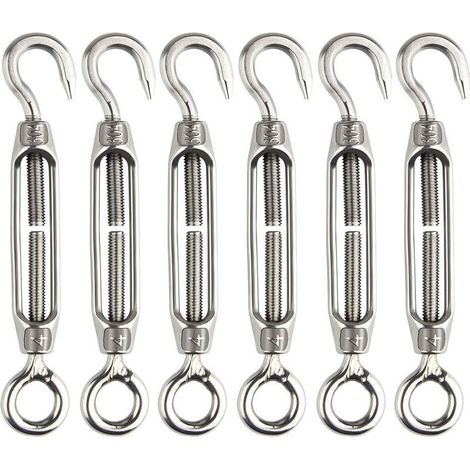6 Pcs Tendeur De Fil Tendeur M4 En Acier Inoxydable Réglable Crochet De Ridoir Et Oeil Ensemble Heavy Duty (1/5)