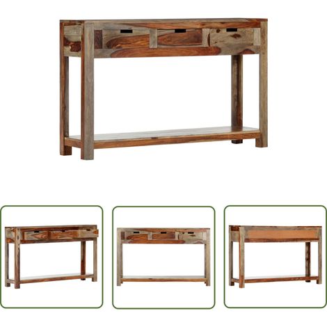 The Living Store Table console avec 3 tiroirs 120x30x75 cm Bois massif - Table Basse - Meuble TV - Table D'appoint - Table Console Bois - Table Console Acacia (1/5)