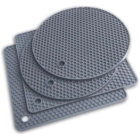 PA Sottopentola in silicone extra spessi, resistenti al calore, multiuso, antiscivolo, per pentole calde, piatti, poggiamestoli, sottobicchieri (4 pezzi, grigio) (1/4)