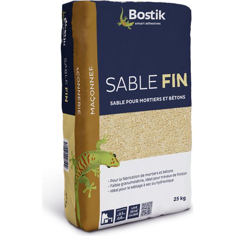 Sable S409 25kg – Faible granulométrie pour travaux de finition – Pour sablage à sec ou hydraulique – Mortier Bostik