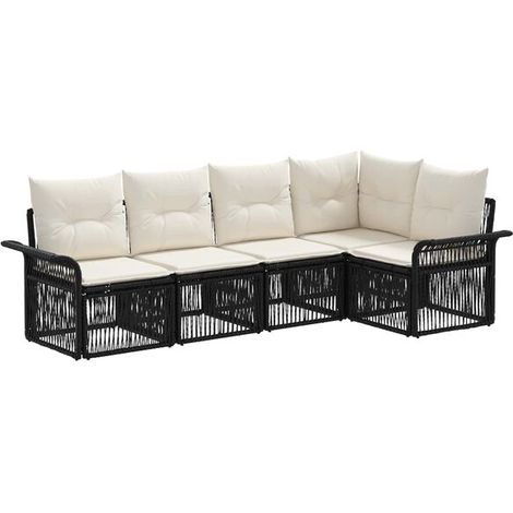 Ensemble de Canapé d'Extérieur 5 Pièces, Salon de Jardin en Rotin Synthétique Tressé Noir, Mobilier de Terrasse (1/5)
