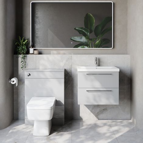 Napoli 390 Cento Gloss Grey Pearl 1200mm Wall Mounted 2 Drawer Vanity Unit and Toilet Suite with Glide Basin - 1200mm - Chrome 320mm HandleWith Kingston Toilet Pan and Seat