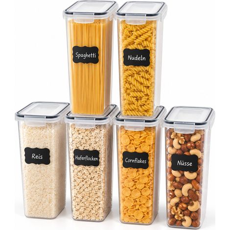 Relaxdays Food Storage Containers 6-Piece Set, 2.8 l, Airtight Lids, Click-Lock, Labels, Food Storage Boxes, Transparent (1/5)