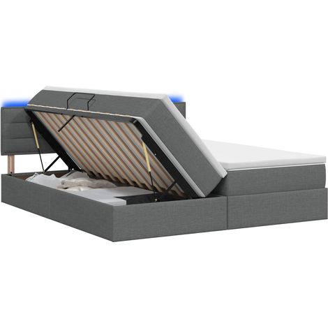 LED-Speicherbett mit Matratze Dunkelgrau 200 x 200 cm Stoff vidaXL (1/5)