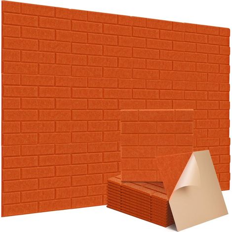 AUTRUCKER 12 panneaux d'isolation acoustique auto-adhésifs, avec des panneaux absorbants acoustiques au dos adhésif, en forme de brique, 30x30 cm, orange (1/5)