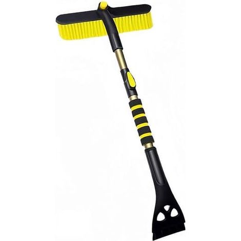 déneigementGrattoir à glace avec brosse à neige pour vitres de voiture - Grattoir à glace et brosse à neige - Tête rotative à 360° - Manche télescopique en aluminium - Poignée en mousse souple - Orang (1/5)