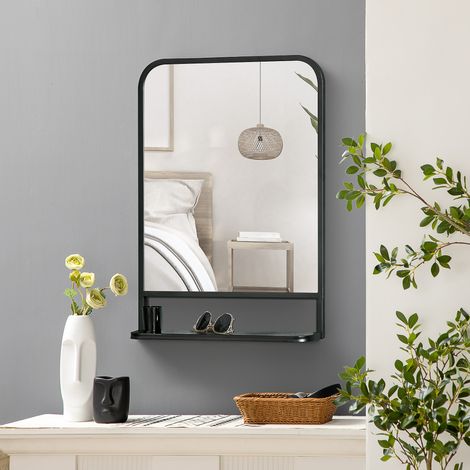 Miroir mural avec étagère 70x50cm moderne élégant rectangulaire noir pour salon & couloir