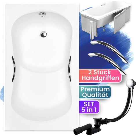 Badewanne Rechteck 120x70 mit Styroporverkleidung + Handgriffen, Ablauf & Füße GRATIS - Komplettset 5in1 Original Acryl Wanne - BADLAND ARIA REHAB (1/5)