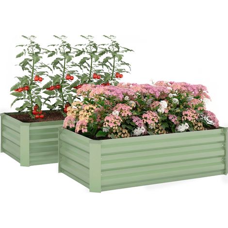 Outsunny Set of 2 Raised Garden Bed Galvanised Planter Box, Light Green (1/5)