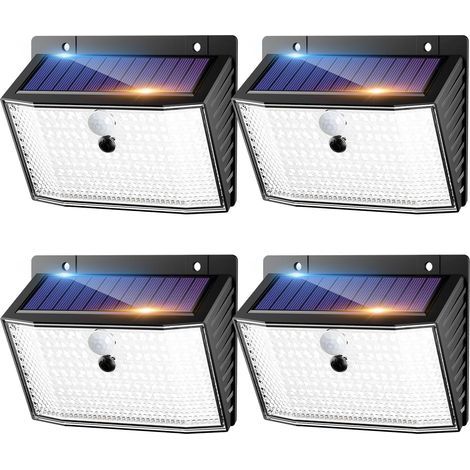 nipify Solar-Außenleuchten mit Bewegungsmelder [4er-Pack], wasserdichte Solarleuchten, 3 Modi, LED-Außenbeleuchtung für Garten, Wand, Weg, Garage, Terrasse, Kaltweiß (1/5)