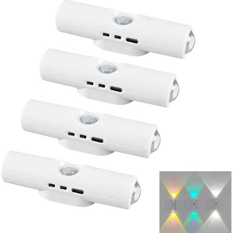 Ein Set aus 4 intelligenten LED-Ambienteleuchten mit Bewegungssensoren, drahtloser LED-Wandbeleuchtung, magnetischer Montage, Wiederaufladbarkeit und Farbverläufen. (1/4)