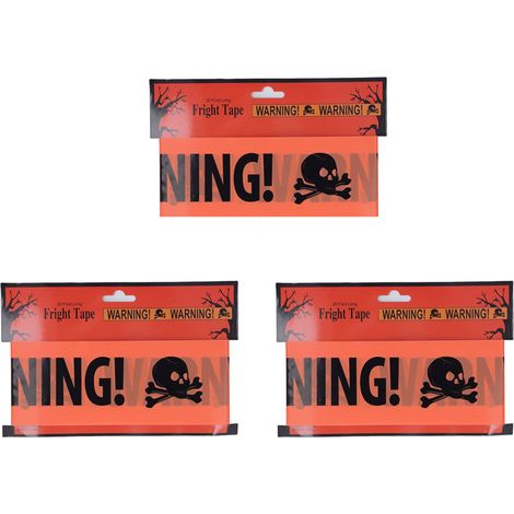 Paquet de 3 rubans d'avertissement d'Halloween, 6 mètres chacun, 8 cm de largeur, longueur réglable, motif de crne, accessoires d'Halloween orange vif pour fête