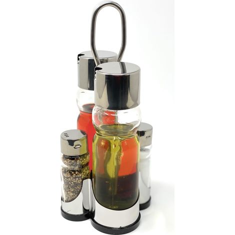Menage Essig und Öl Spender Glas Salz Pfeffer Set Edelstahl 210 Silber Glas Ölspender (1/5)