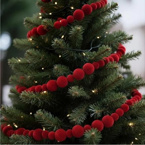 JSSEVN - Rote, beflockte Weihnachtsbaumkugel-Girlande, 1,8 m (1/5)
