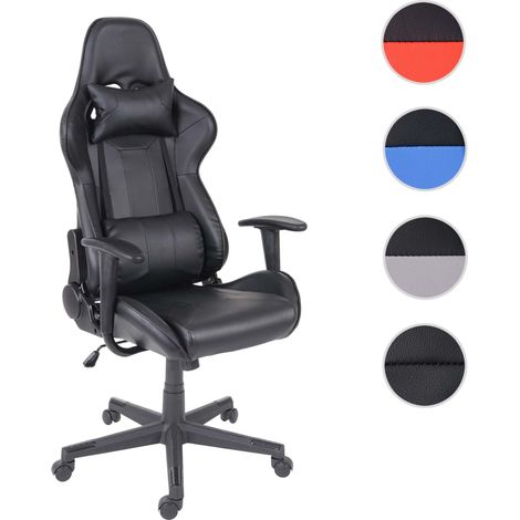 Chaise de bureau HWC-F84, pivotante, fauteuil de jeu en ligne, fauteuil directorial, similicuir - noir/rouge (1/5)
