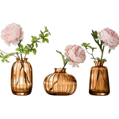 Juego de 3 jarrones pequeños para decoración de mesa, jarrones decorativos de vidrio, juego de jarrones para flores, jarrones pequeños, jarrones para café. (1/4)