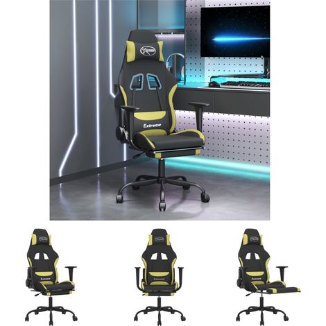 The Living Store Gaming-Stuhl mit Massage & Fußstütze Schwarz und Hellgrün Stoff - Gaming-Sessel (1/5)