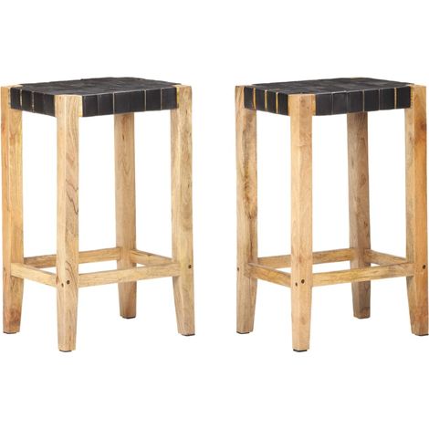 Set di 2 sgabelli bar seggioloni in vera pelle e legno altezza 75 cm DEC029798