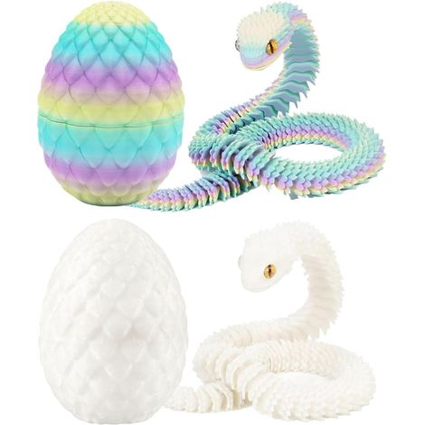 JeiibrZui Serpent imprimé en 3D - Collection Œuf de Dragon - Modèle de reptile réaliste de 30 cm - Décoration 1 pièce - Noir ou violet holographique pour chambre de gamer et étagère (1/5)