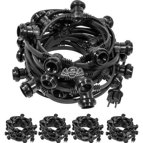 Guirlande lumineuse d'extérieur 50m noire IP65 – 150 douilles E27 – Raccordable pour événements en extérieur – Câble renforcé