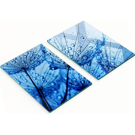 Tableros de vidrio templado con estampado de diente de le贸n sobre fondo azul, 2x40x52 cm.
