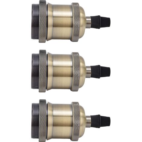 Douille luminaire ancienne en aluminium avec fil de terre, douille rétro métallique E26/E27, accessoires pour lampe, lot de 6 en bronze antique (1/5)