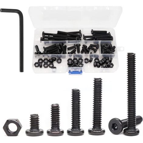 LAOA Lot de 80 vis à tête creuse hexagonale noire 1/4"-20 et écrous hexagonaux 1/4"-20, 3/8" 5/8" 1" 1-1/4" 2" (1/5)