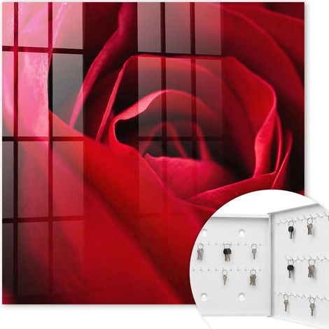 Armoire à clés - (30 cm x 30 cm) - Boîte à clés murale - Coffret de rangement pour clés - Couleur blanche - Ouverture vers la droite - Pour maison et bureau - Gros plan sur une rose