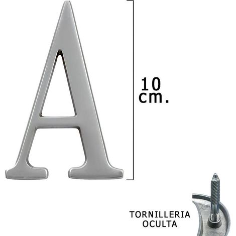 letra metal a plateada mate 10 cm. con tornilleria oculta (blister 1 pieza)