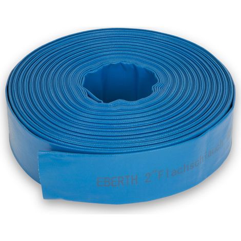 EBERTH 2" Tuyau d'arrosage Tuyau Plat Pour Pompe, Longueur 40m, 2 Pouce, Diamètre 52mm, Flexible, PVC Résistant, Tuyau Industriel, Tuyau d'eau pour l'irrigation, Couleur Bleue