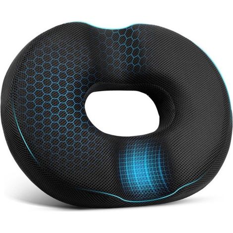 Coussin de siège - Donut - Coussin en gel - Mousse à mémoire de forme orthopédique - Pour voiture et chaise de bureau - Coussin pour le coccyx - noir (1/5)
