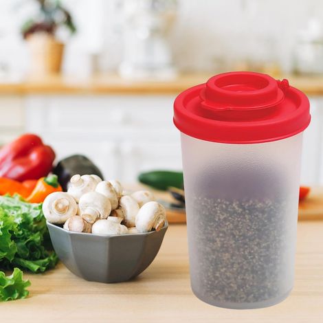 Juego de botellas grandes de sal y pimienta rojas – Botellas de plástico con tapa, aptas para cocinas de camping, cocina al aire libre, utensilios de picnic y almacenamiento de especias