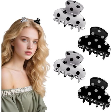 Set di 4 fermagli per capelli a pois, mini accessori per capelli a pois, grazioso design vintage, formato mini per un facile utilizzo, materiale acrilico, adatto a tutti i tipi di capelli. (1/5)