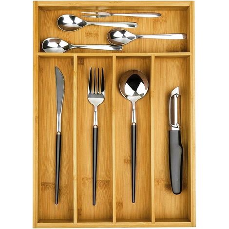 Inserto organizer per cassetto cucina per posate, bambù, legno (1/5)