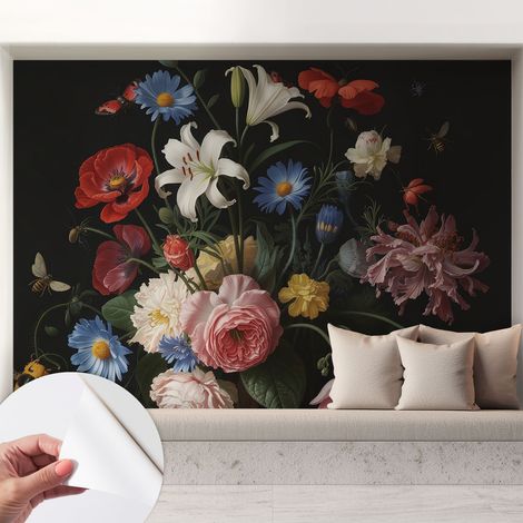 Papier peint adhésif décoratif pour salon chambre et cuisine Facile à poser avec colle Fleurs et insectes 208x146 cm (1/5)