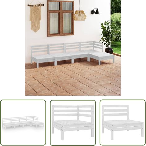 The Living Store Salon de jardin 5 pcs Bois de pin massif Blanc - Salon De Jardin - Meuble De Jardin - Ensemble De Canapés - Mobilier Extérieur - Bois De Pin (1/5)