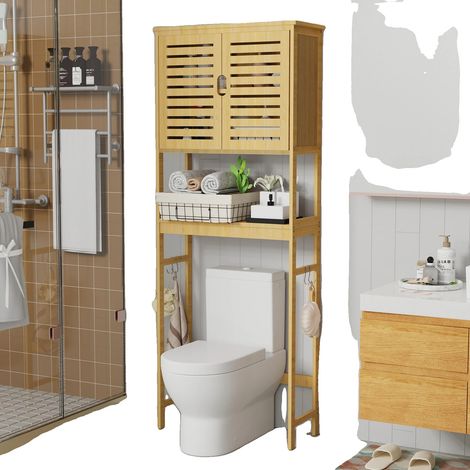 Armoire de rangement au-dessus des toilettes, étagères réglables, design autoportant, Or (1/5)