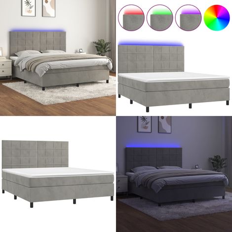 Boxspringbett mit Matratze & LED Hellgrau 160x200 cm Samt - Boxspringbett - Doppelbett - Samtbett - Luxusbett - Himmelbett - Home & Living (1/5)