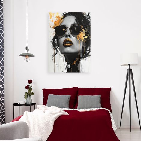 Wandbild Frau Glamour Gold Modernes Porträt Schwarz Weiß 40x60 (1/4)
