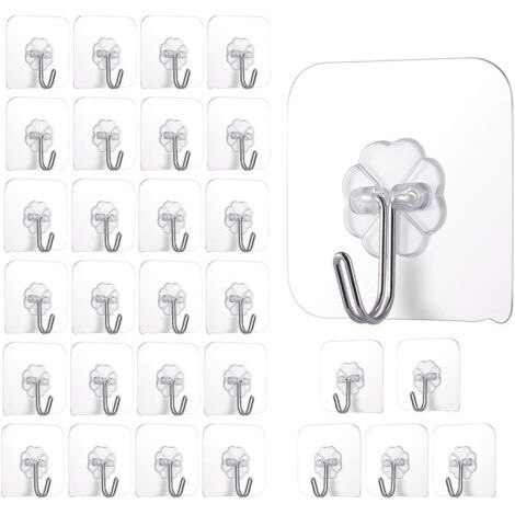 Lot de 30 Crochets Adhésifs Auto-Adhésifs,Crochets Transparents,10kg Max Crochets à Serviettes pour Mural Porte de Salle de Bain de Cuisine et Suspension au Plafond (1/5)