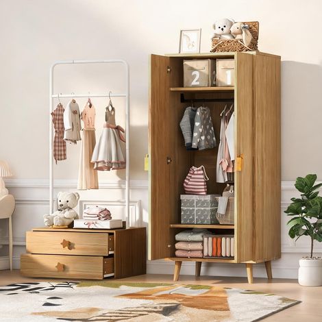 Commode coloris natural bois en MDF 140 x 55 x 170 cm (1/5)