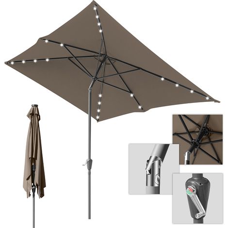 Randaco 200x300m Sonnenschirm UV50+ Sonnenschutz Gartenschirm Strandschirm LED Solar, knickbar, Schirmtuch mit PA-Beschichtung, Taupe (1/5)