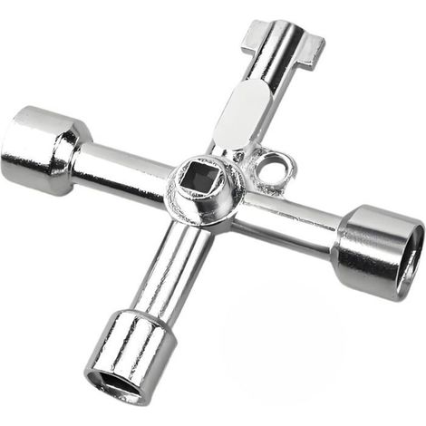 Clé multifonction argentée à quatre voies, clé triangulaire en forme de croix, adaptée aux ascenseurs, armoires électriques et (1/4)