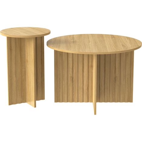 ELVMI Tables Basses Gigognes Rondes 2 Pièces, en MDF et Panneaux de Particules, pour Salon, Bois Naturel (1/4)