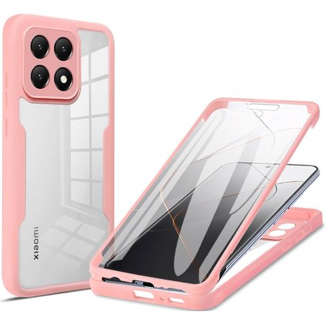 Coque pour Xiaomi 15T 5G, Protection D'écran Intégrée Housse Antichoc Militaire Double Face, Case Bumper Anti-Rayures en Silicone Transparent à 360°. Rose (1/5)
