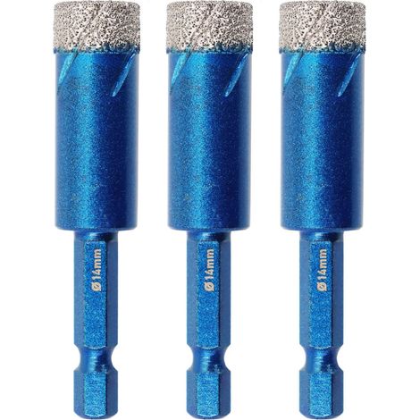 3 Stück Diamantbohrer Fliesenbohrer Set 14mm, Sechskant-Schaft fliesenbohrer set- Lochsäge für Keramik, Granit, Glas, Porzellan, Fliesen, Feinsteinzeug, Mauerwerk, Marmor (1/4)