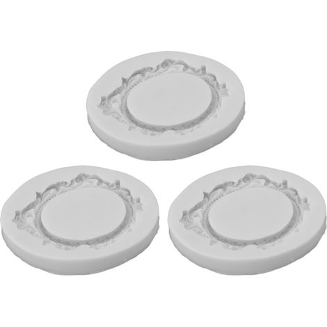 Lot de 3 moules à cadre en silicone style vintage dentelle européenne, moule à fondant pour décoration de gâteau, gris. (1/5)