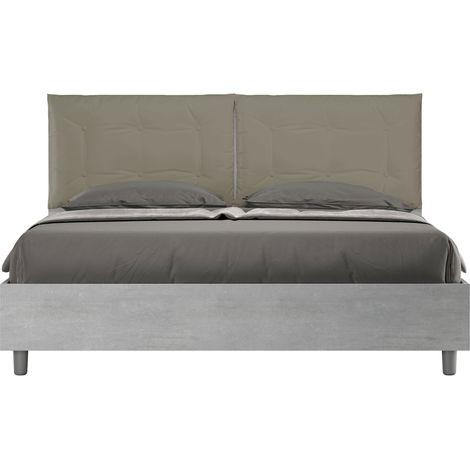 Letto matrimoniale con rete 160x200 cemento cuscini similpelle cappuccino Egos Annalisa